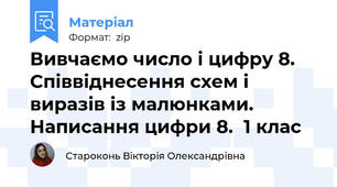 Вивчаємо число і цифру 8. Співвіднесення схем і виразів із малюнками. Написання цифри 8.  1 клас