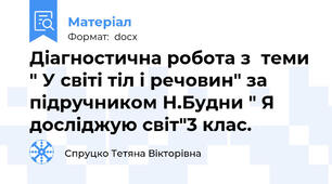 Діагностична робота з  теми " У світі тіл і речовин" за підручником Н.Будни " Я досліджую світ"3 клас.