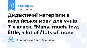 Дидактичні матеріали з англійської мови для учнів 7-х класів "Many, much, few, little, a lot of / lots of, none"