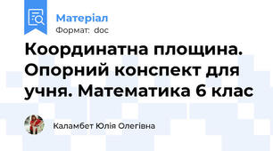 Координатна площина. Опорний конспект для учня. Математика 6 клас