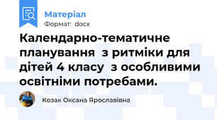 Календарно-тематичне планування  з ритміки для дітей 4 класу  з особливими освітніми потребами.