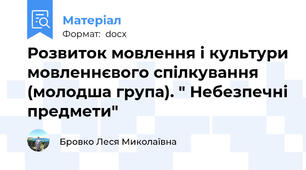 Розвиток мовлення і культури мовленнєвого спілкування (молодша група). " Небезпечні предмети"