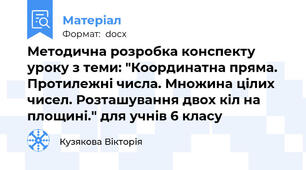 Методична розробка конспекту уроку з теми: "Координатна пряма. Протилежні числа. Множина цілих чисел. Розташування двох кіл на площині." для учнів 6 класу