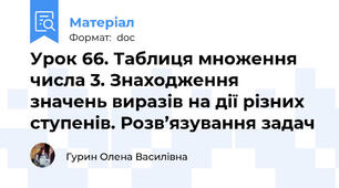 Урок 66. Таблиця множення числа 3. Знаходження значень виразів на дії різних ступенів. Розв’язування задач