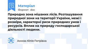 Природна зона мішаних лісів. Розташування природної зони на території України, межі і розміри, характерні риси природних умов і ресурсів. Вплив на природу господарської діяльності людини.