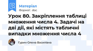 Урок 80. Закріплення таблиці множення числа 4. Задачі на дві дії, які містять табличні випадки множення числа 4