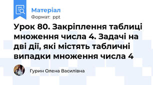 Урок 80. Закріплення таблиці множення числа 4. Задачі на дві дії, які містять табличні випадки множення числа 4