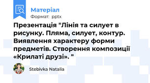 Презентація "Лінія та силует в рисунку. Пляма, силует, контур. Виявлення характеру форми предметів. Створення композиції  «Крилаті друзі». "