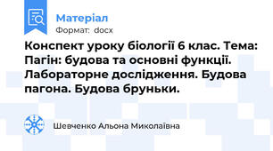 Конспект уроку біології 6 клас. Тема: Пагін: будова та основні функції. Лабораторне дослідження. Будова пагона. Будова бруньки.