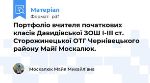 Портфоліо вчителя початкових класів Давидівської ЗОШ І-ІІІ ст. Сторожинецької ОТГ Чернівецького району Майї Москалюк.
