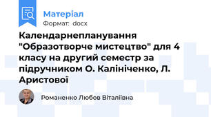Календарнепланування "Образотворче мистецтво" для 4 класу на другий семестр за підручником О. Калініченко, Л. Аристової