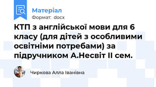 КТП з англійської мови для 6 класу (для дітей з особливими освітніми потребами) за підручником А.Несвіт ІІ сем.