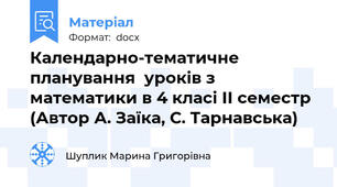 Календарно-тематичне планування  уроків з математики в 4 класі ІІ семестр (Автор А. Заїка, С. Тарнавська)