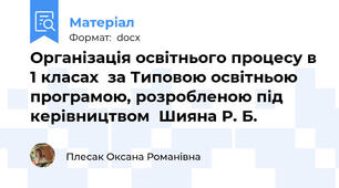 Організація освітнього процесу в 1 класах  за Типовою освітньою програмою, розробленою під керівництвом  Шияна Р. Б.