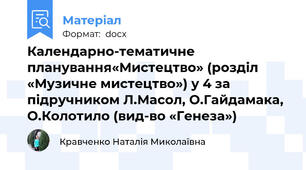 Календарно-тематичне планування«Мистецтво» (розділ «Музичне мистецтво») у 4 за підручником Л.Масол, О.Гайдамака, О.Колотило (вид-во «Генеза»)