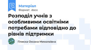 Розподіл учнів з особливими освітніми потребами відповідно до рівнів підтримки