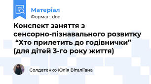 Конспект заняття з сенсорно-пізнавального розвитку  “Хто прилетить до годівнички”  (для дітей 3-го року життя)