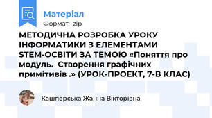 МЕТОДИЧНА РОЗРОБКА УРОКУ ІНФОРМАТИКИ З ЕЛЕМЕНТАМИ STEM-ОСВІТИ ЗА ТЕМОЮ «Поняття про модуль.  Створення графічних примітивів .» (УРОК-ПРОЕКТ, 7-В КЛАС)