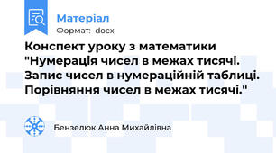 Конспект уроку з математики  "Нумерація чисел в межах тисячі. Запис чисел в нумераційній таблиці. Порівняння чисел в межах тисячі."