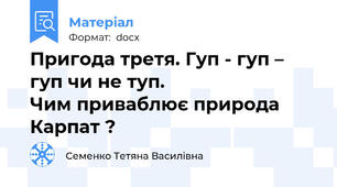 Пригода третя. Гуп - гуп – гуп чи не туп.                            Чим приваблює природа Карпат ?