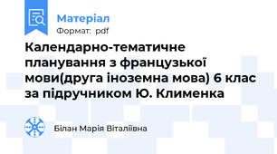 Календарно-тематичне планування з французької мови(друга іноземна мова) 6 клас за підручником Ю. Клименка