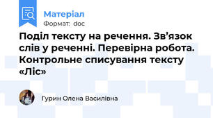 Поділ тексту на речення. Зв’язок слів у реченні. Перевірна робота. Контрольне списування тексту «Ліс»