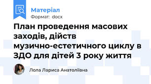 План проведення масових заходів, дійств музично-естетичного циклу в ЗДО для дітей 3 року життя