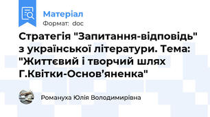 Стратегія "Запитання-відповідь" з української літератури. Тема: "Життєвий і творчий шлях Г.Квітки-Основ’яненка"