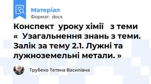 Конспект  уроку хімії   з теми «  Узагальнення знань з теми. Залік за тему 2.1. Лужні та лужноземельні метали. »