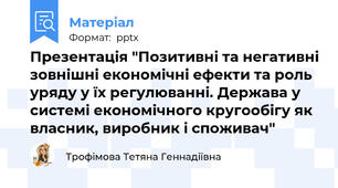 Презентація "Позитивні та негативні зовнішні економічні ефекти та роль уряду у їх регулюванні. Держава у системі економічного кругообігу як власник, виробник і споживач"