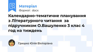 Календарно-тематичне планування з Літературного читання  за підручником О.Вашуленко 3 клас 4 год на тиждень