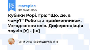 Кубики Рорі. Гра: “Що, де, в чому?” Робота з прийменником.  Узгодження слів. Диференціація звуків [с] - [ш]
