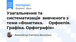 Узагальнення та систематизація  вивченого з теми «Фонетика.     Орфоепія. Графіка. Орфографія»