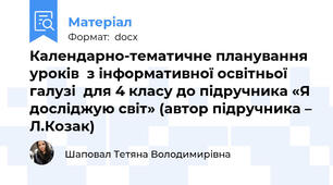Календарно-тематичне планування уроків  з інформативної освітньої галузі  для 4 класу до підручника «Я досліджую світ» (автор підручника – Л.Козак)