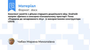 Конспект заняття з дітьми старшого дошкільного віку. Освітній напрям «Дитина в сенсорно-пізнавальному просторі» Тема: «Подорож до зачарованого лісу»  (з використанням конструктора LEGO)