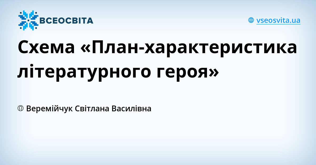 Схема «План-характеристика літературного героя»