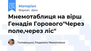 Мнемотаблиця на вірш Генадія Горового"Через поле,через ліс"
