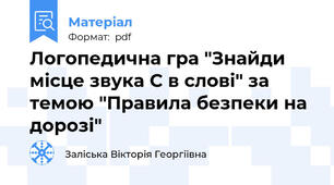 Логопедична гра "Знайди місце звука С в слові" за темою "Правила безпеки на дорозі"