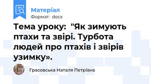 Тема уроку:  "Як зимують птахи та звірі. Турбота людей про птахів і звірів узимку».