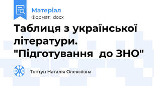 Таблиця з української літератури. "Підготування  до ЗНО"