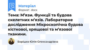 Тема: М’язи. Функції та будова скелетних м’язів. Лабораторне дослідження Мікроскопічна будова кісткової, хрящової та м’язової тканини.