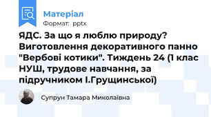 ЯДС. За що я люблю природу? Виготовлення декоративного панно "Вербові котики". Тиждень 24 (1 клас НУШ, трудове навчання, за підручником І.Грущинської)