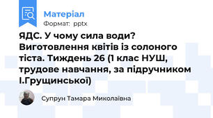 ЯДС. У чому сила води? Виготовлення квітів із солоного тіста. Тиждень 26 (1 клас НУШ, трудове навчання, за підручником І.Грущинської)