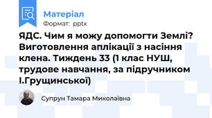 ЯДС. Чим я можу допомогти Землі? Виготовлення аплікації з насіння клена. Тиждень 33 (1 клас НУШ, трудове навчання, за підручником І.Грущинської)