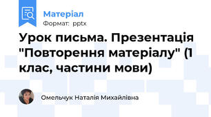 Урок письма. Презентація "Повторення матеріалу" (1 клас, частини мови)