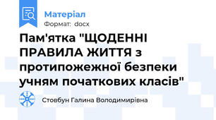 Пам'ятка "ЩОДЕННІ ПРАВИЛА ЖИТТЯ з протипожежної безпеки учням початкових класів"