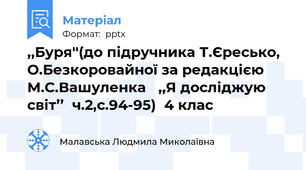 ,,Буря''(до підручника Т.Єресько, О.Безкоровайної за редакцією М.С.Вашуленка ,,Я досліджую світ’’  ч.2,с.94-95)  4 клас