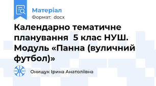 Календарно тематичне планування  5 клас НУШ. Модуль «Панна (вуличний футбол)»