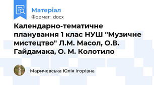 Календарно-тематичне планування 1 клас НУШ "Музичне мистецтво" Л.М. Масол, О.В. Гайдамака, О. М. Колотило