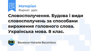 Словосполучення. Будова і види словосполучень за способами вираження головного слова. Українська мова. 8 клас.